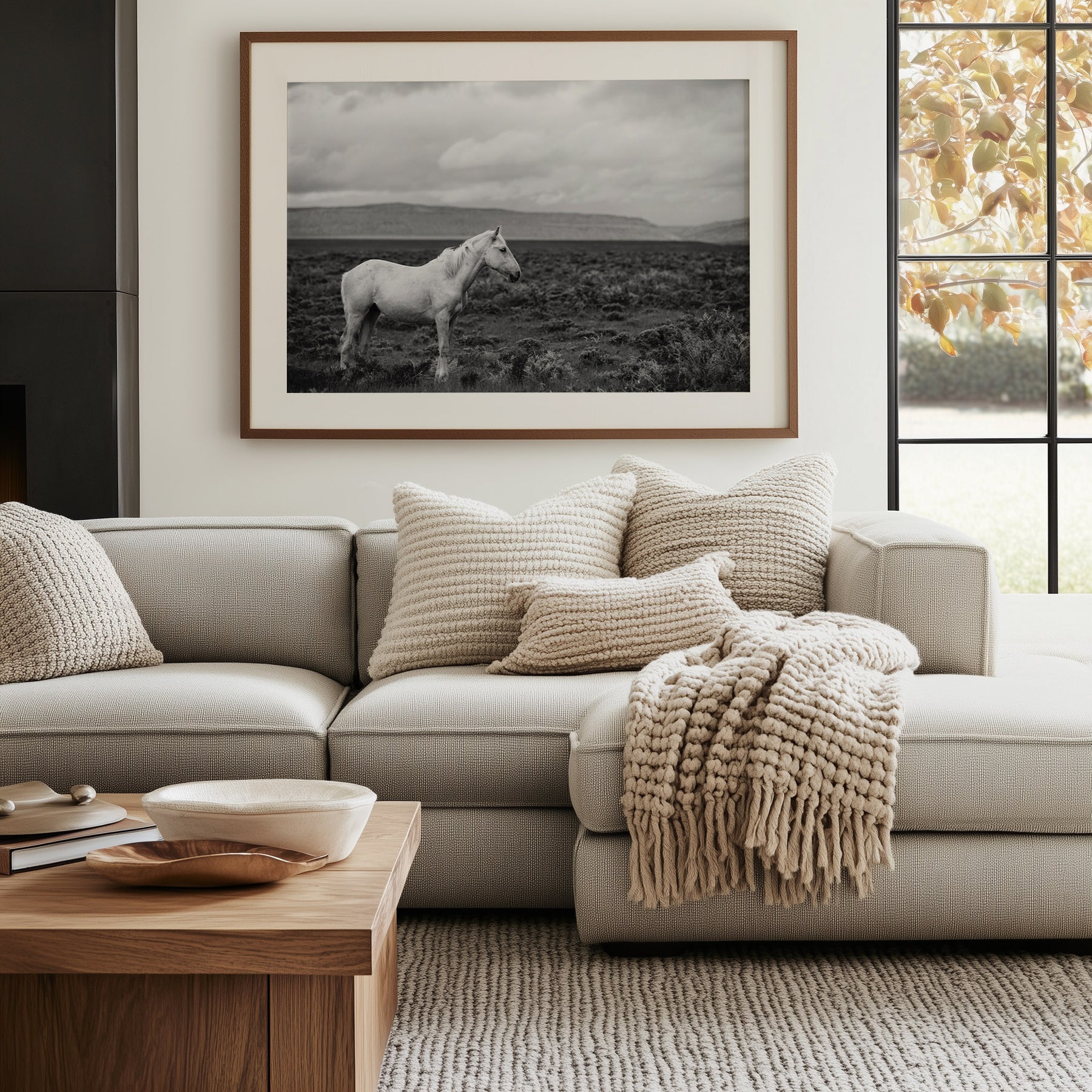Palomino in Black and White Landscape